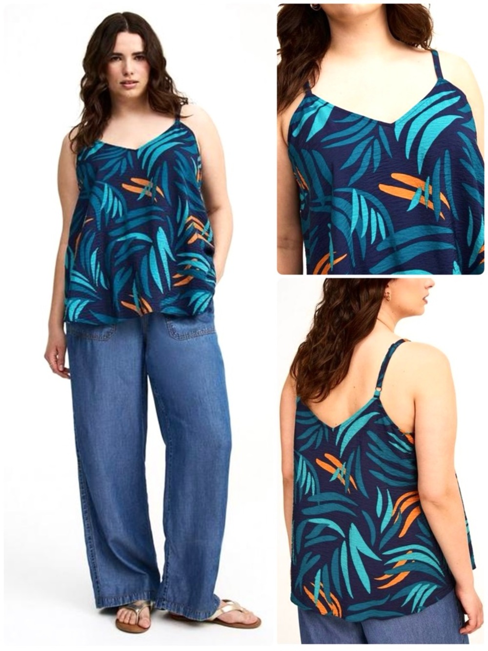 TORRID Sophie Flowy Swing Cami Satin Textured Georgette Tropical Print Straps